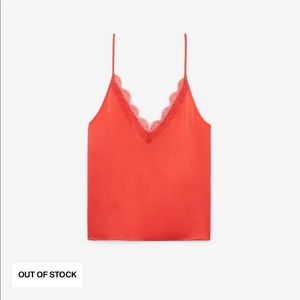 The Kooples Red Silk Camisole with Lace